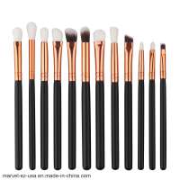 12PCS/Set Black Wood Handle Eyeshadow Eyebrow Eyeliner Blending Powder Smudge Brush