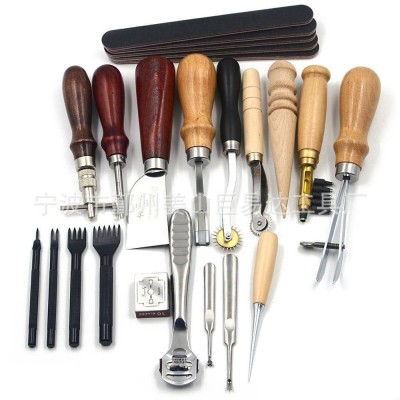 18 Pcs/set Leather Craft Punch Tool Kit Stitching Carving Working Tool Leather Pressing Edge Tool